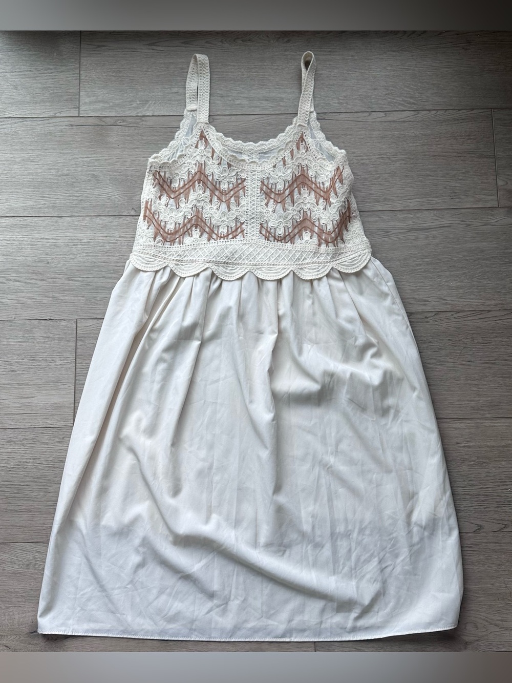 Boho Lace Overlay Dress Women’s Cream/Blush Sleeveless Crochet Dress Small